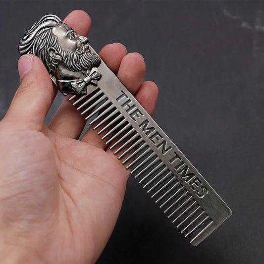 Peigne Barbe Métal Acier Inoxydable Professionnel - Outil Coiffure Moustache Barbier Gentleman Poche Argent