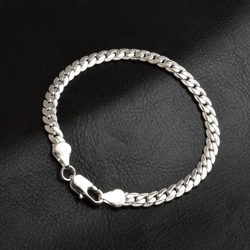Bracelet Chaîne Plate Argent Sterling 925 6mm - Fermoir Homard 18-20cm Femme Homme Mariage