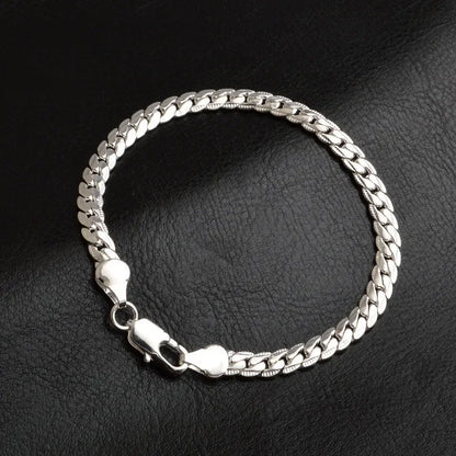 Bracelet Chaîne Plate Argent Sterling 925 6mm - Fermoir Homard 18-20cm Femme Homme Mariage