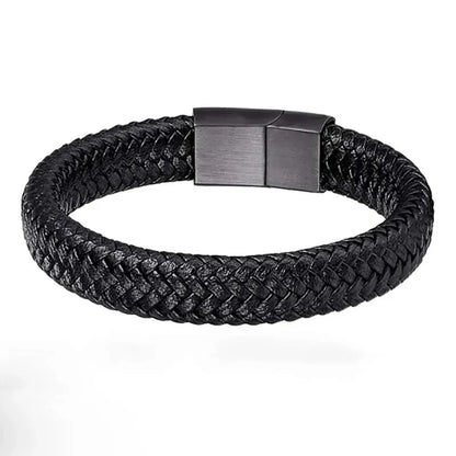 Bracelet Cuir PU Noir Magnétique Homme – Maturité & Élégance Masculine
