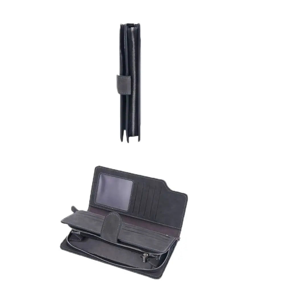 Portefeuille Long Homme Femme Cuir PU Grande Capacité - Business Clutch Téléphone Fermoir Bleu