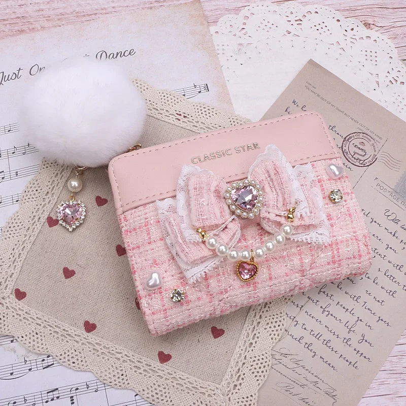 Portefeuille Femme Lolita Mignon Cuir PU - Court Porte-Cartes Monnaie Kawaii Cadeau Fille