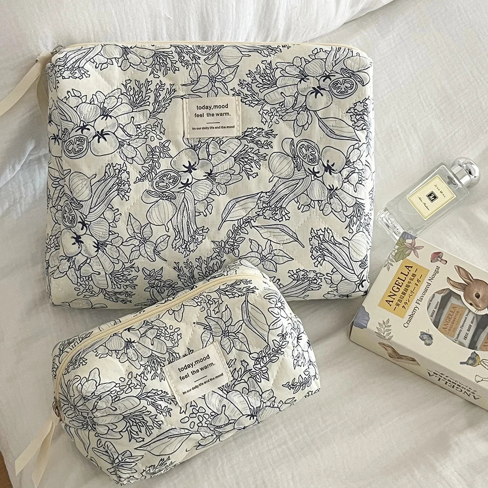 Trousse Maquillage Femme Vintage Fleurs - Pochette Cosmétique Voyage Fermeture Éclair Organisateur Toilette