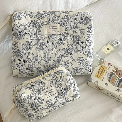 Trousse Maquillage Femme Vintage Fleurs - Pochette Cosmétique Voyage Fermeture Éclair Organisateur Toilette