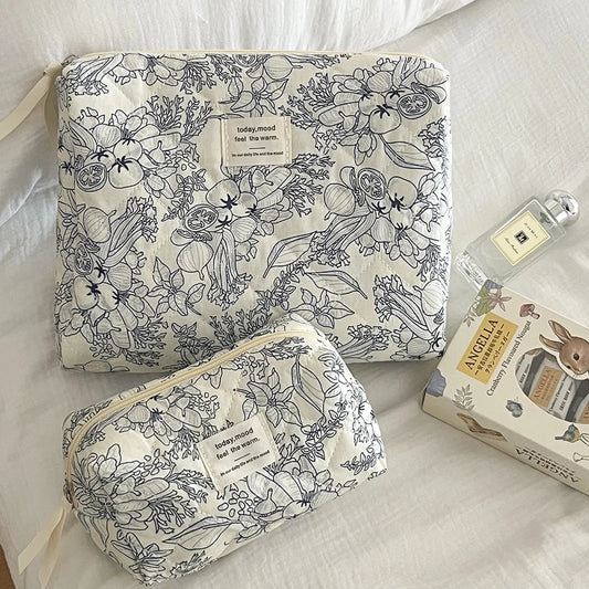 Trousse Maquillage Femme Vintage Fleurs - Pochette Cosmétique Voyage Fermeture Éclair Organisateur Toilette