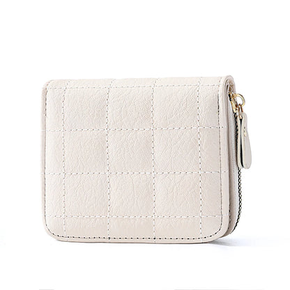 Portefeuille Femme Court Cuir PU Carreaux Zippé - Porte-Carte Monnaie Compact Fashion Noir