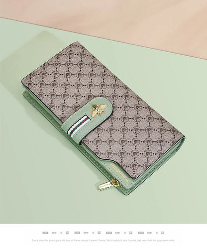 Portefeuille Femme Long Personnalisé Porte-Carte - Sac à Main Multifonction Téléphone Vert Tendance
