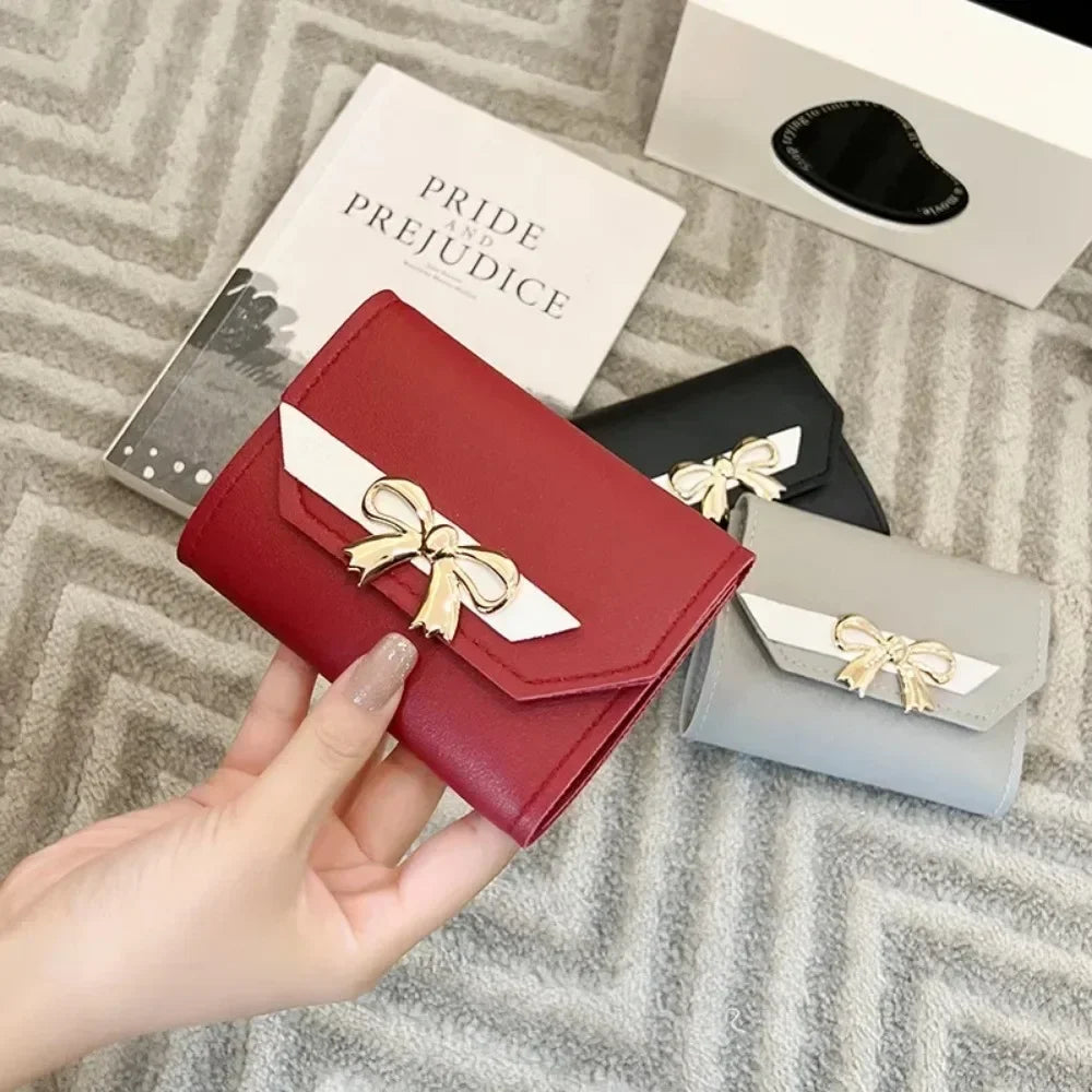 Portefeuille Femme Court Nœud Pliable - Clutch Bag Porte-Cartes Cuir PU Fashion