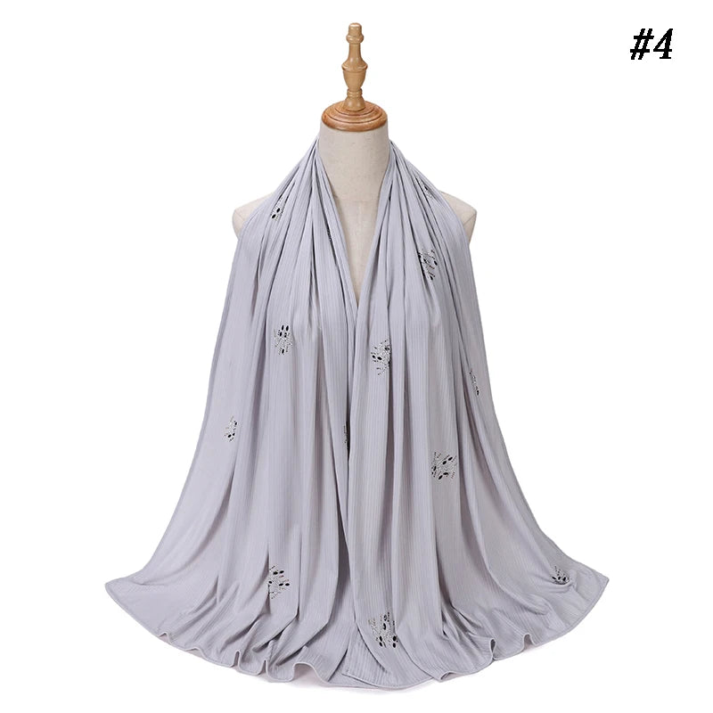 Foulard Hijab Jersey Côtelé Femme - Écharpe Musulman Stretch Paillettes Châle Islamique