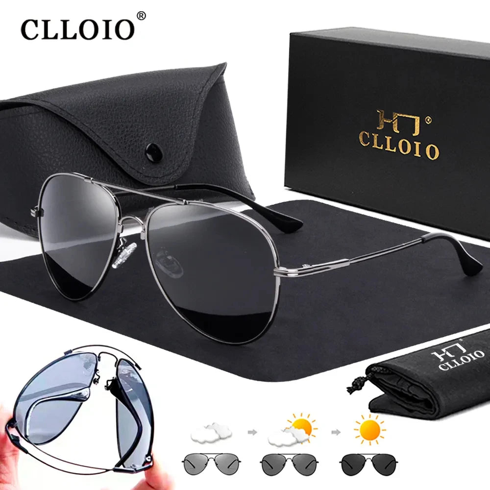Lunettes Soleil Photochromiques Polarisées Titane CLLOIO Homme Femme - UV400 Anti-Éblouissement Conduite Sport