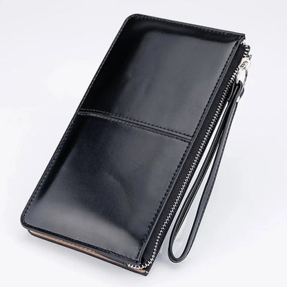 Portefeuille Clutch Femme Vintage Cuir Ciré PU - Grande Capacité avec Bracelet