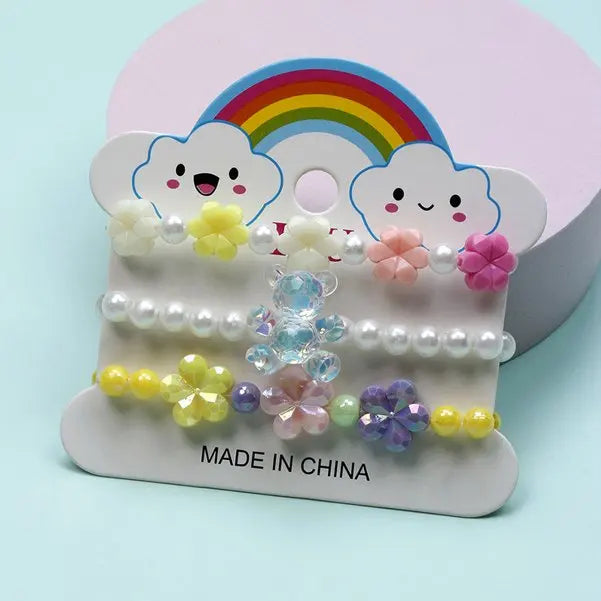 Ensemble 3 Bracelets Perles Cartoon Mignons Enfants – Princesse Licorne Fruits Chat Filles