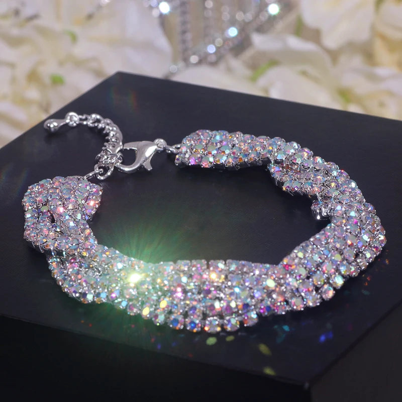 Bracelet Luxe Strass Colorés Ajustable – Charm Argenté Mariage