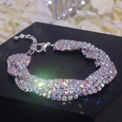 Bracelet Luxe Strass Colorés Ajustable – Charm Argenté Mariage
