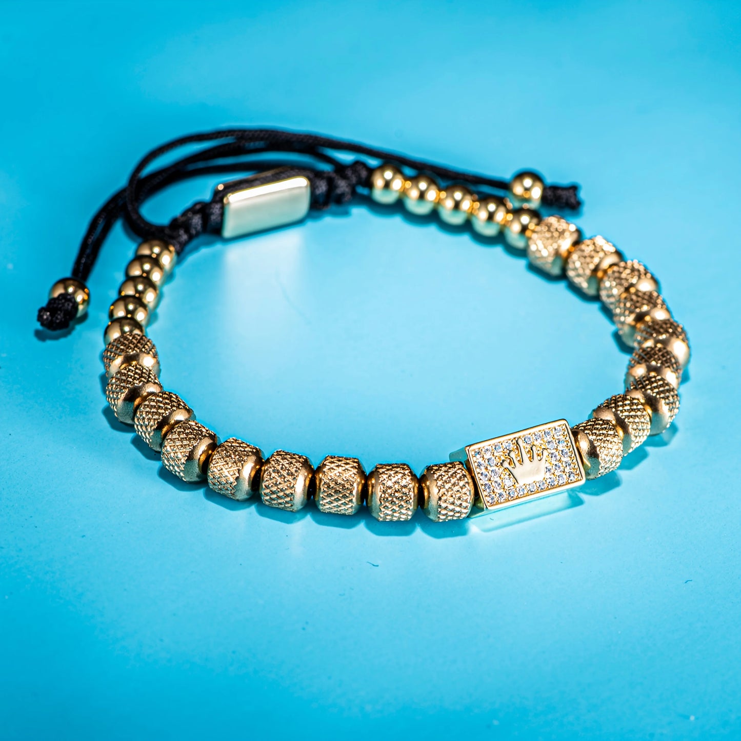 Bracelet Tressé Perle Couronne Micro-Serti – Acier Inoxydable Hommes Ajustable