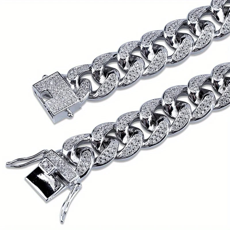 Bracelet Cubain Iced Out Acier Inoxydable – Chaîne Hip-Hop Cristaux Hommes