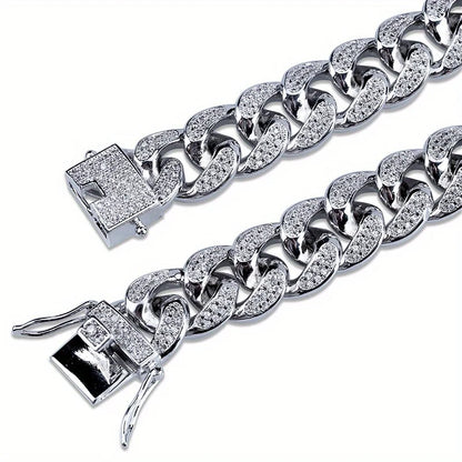 Bracelet Cubain Iced Out Acier Inoxydable – Chaîne Hip-Hop Cristaux Hommes