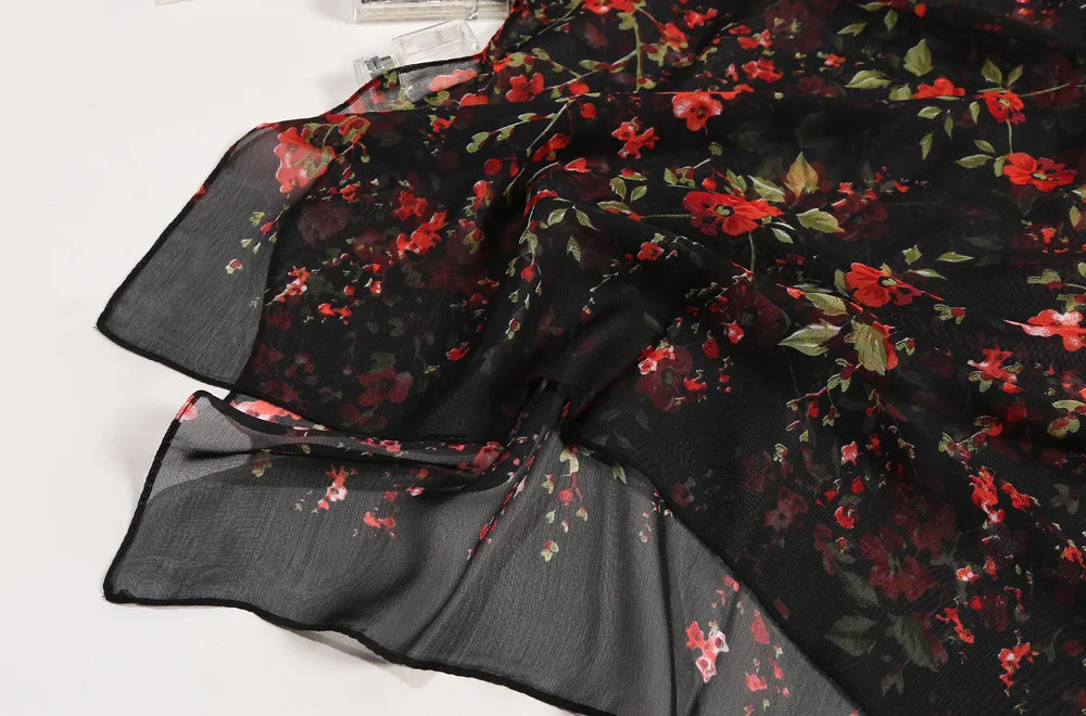 Foulard Écharpe Mousseline Fleur Prunier Femme - Bandana Châle Été Protection Solaire Plage