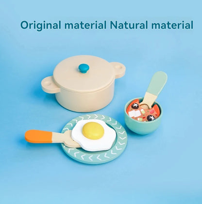 Cuisine Jouet en Bois Éducatif - Set Complet Casseroles et Aliments pour Jeu de Rôle 3-6 Ans