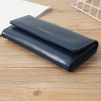 Portefeuille Femme Long Cuir PU Bleu Marine - Porte-Cartes Multifonction Pliable Clutch