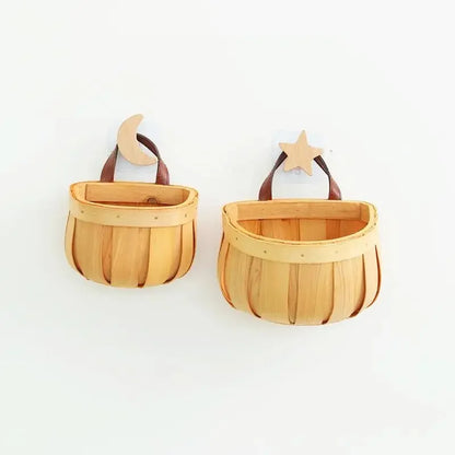 Panier de Rangement Tressé Main en Bois avec Poignée - Organisateur Suspendu pour Cuisine