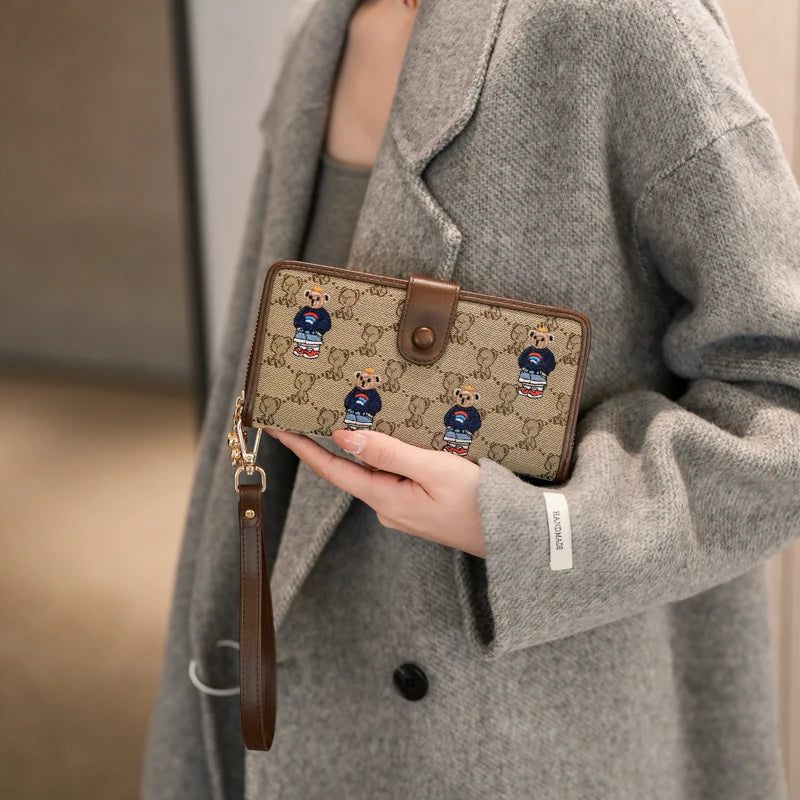Portefeuille Femme Long Zippé Grande Capacité - Porte-Monnaie Bifold avec Dragonne Porte-Carte Designer Luxe