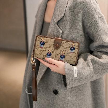Portefeuille Femme Long Zippé Grande Capacité - Porte-Monnaie Bifold avec Dragonne Porte-Carte Designer Luxe