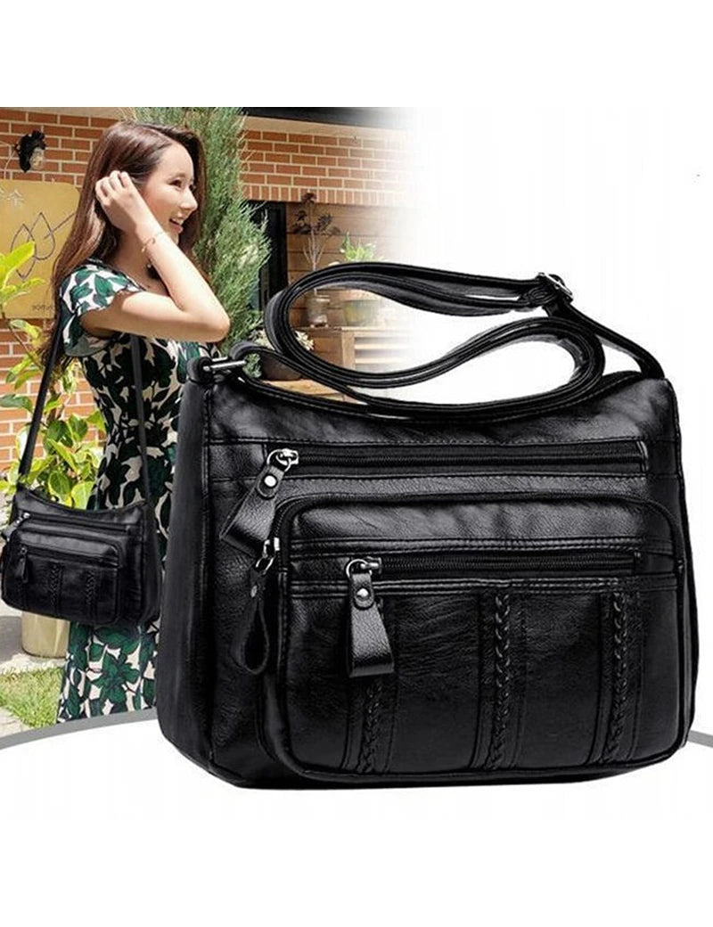 Sac Bandoulière Femme Cuir PU Multi-Poches - Sac à Main Crossbody Élégant