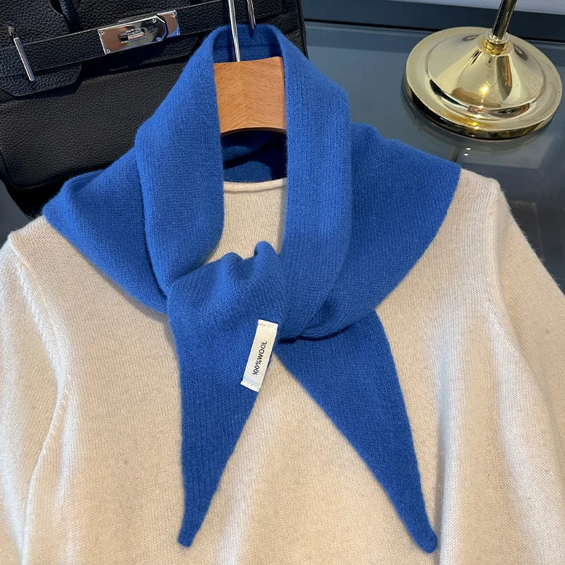 Foulard Triangle Laine 100% Femme - Écharpe Tricotée Style Britannique Coréen Multifonction