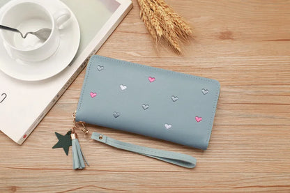Portefeuille Long Femme Brodé - Pochette Dragonne Multi-Cartes Élégante