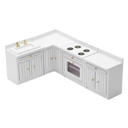 Cuisine Miniature Maison de Poupée Échelle 1:12 - Kit Complet 4 Pièces en Bois de Bouleau