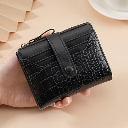 Portefeuille Femme Cuir PU Motif Crocodile - Porte-Cartes Court Bifold