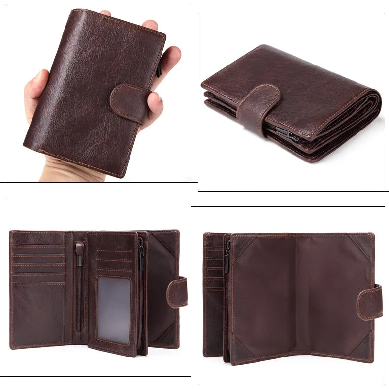Portefeuille Homme Court Cuir Véritable Luxe - Porte-Cartes ID Multifonction Unisexe
