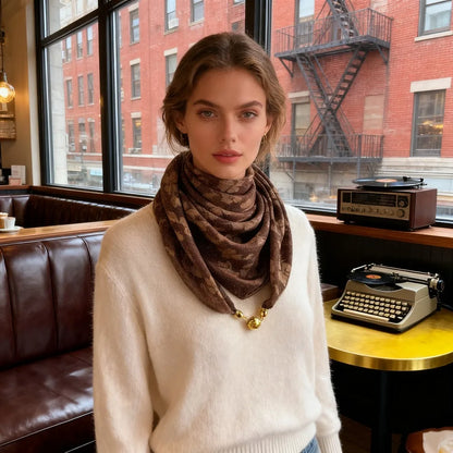 Women's 70cm Square Scarf with Magnetic Buckle - Premium Autumn/Winter Silk Triangle Scarf