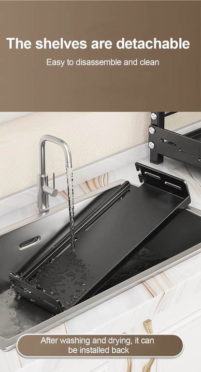 Porte-Épices 3 Niveaux en Métal avec Porte-Couteaux - Organisateur de Comptoir Ajustable Noir