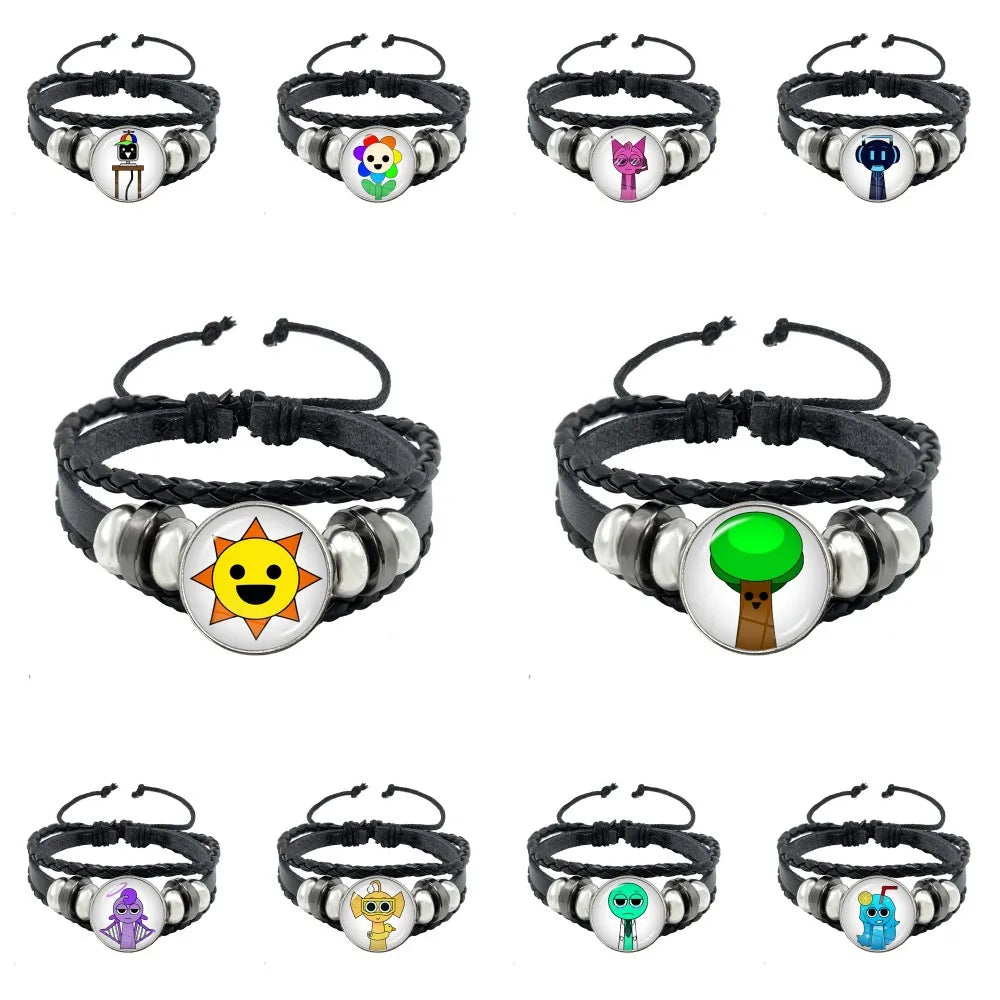 Bracelet Sprunki Incredibox Personnage Anime – Cuir Multicouche Tressé Fait Main