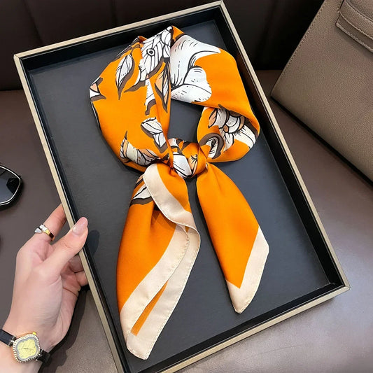 Floral Print Silk Satin Square Scarf 70x70cm - Neckerchief Bandana Headband for Women