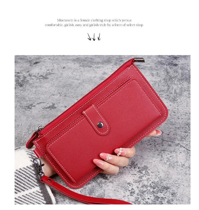 Portefeuille Femme Long Zippé Cuir PU - Pochette Élégante Simple Noir Blanc Gris Rouge