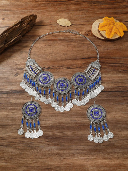 Ensemble Bijoux Bohème Gypsy Pièces Cristal – Collier Boucles Tribal