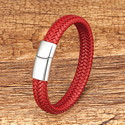 Bracelet Corde Cuir Tressé Homme – Fermoir Magnétique Acier Inoxydable
