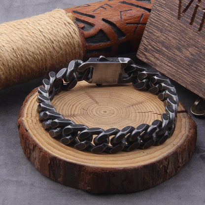 Bracelet Gourmette Acier Inoxydable Homme – Chaîne 12mm Style Viking Vintage