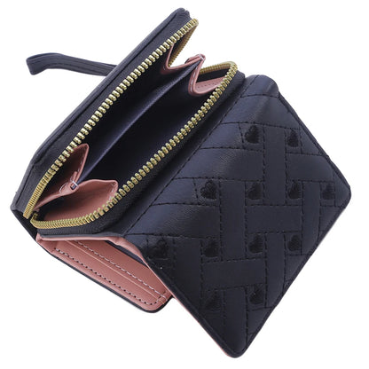Portefeuille Femme Court Trifold Cuir PU Broderie Amour - Porte-Carte Multi-Poches Fashion Minimaliste Noir