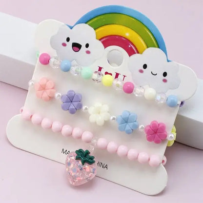 Ensemble 3 Bracelets Perles Cartoon Mignons Enfants – Princesse Licorne Fruits Chat Filles