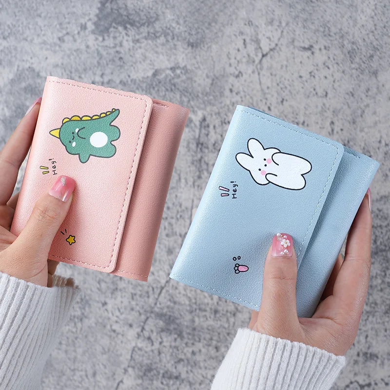 Portefeuille Femme Cartoon Cuir PU - Porte-Cartes Tri-Fold Multi-Emplacements