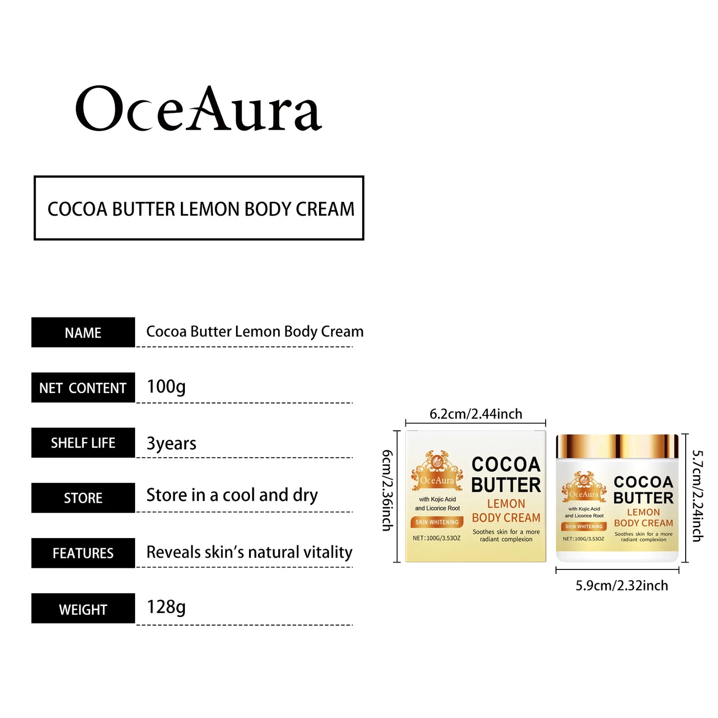 Crème Visage Citron Beurre de Cacao - Hydratante Réparatrice Nourrissante Éclaircissante Soin Beauté
