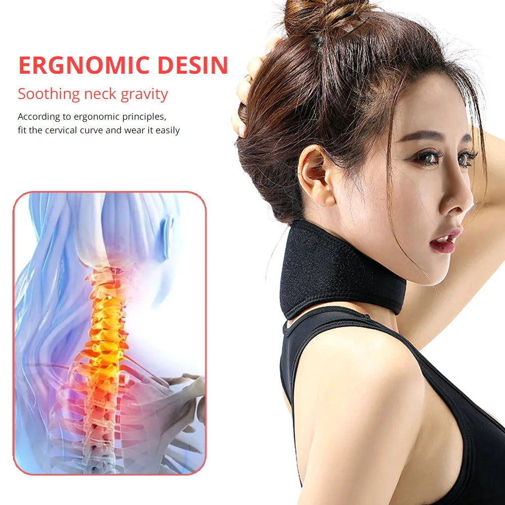 Ceinture Chauffante Magnétique Cou Tourmaline - Masseur Thermique Cervicales Douleurs Support