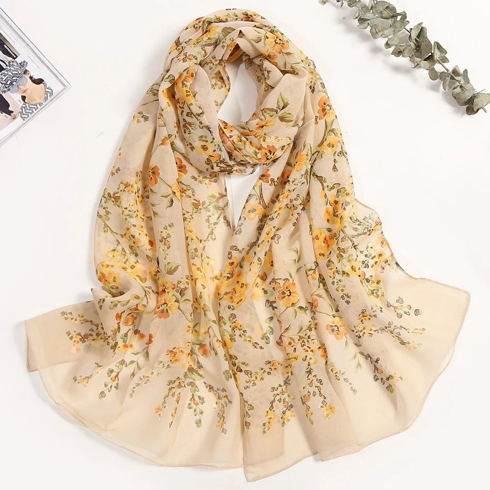 Foulard Écharpe Mousseline Fleur Prunier Femme - Bandana Châle Été Protection Solaire Plage