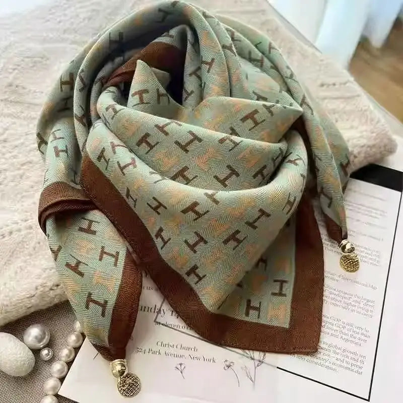 Luxury Square Scarf with Magnetic Buckle for Women - Silk Triangle Cross Scarf