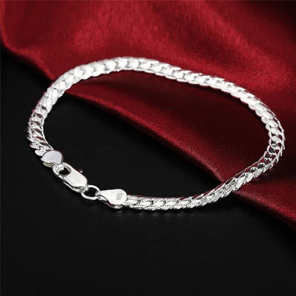 Bracelet Chaîne Plate Argent Sterling 925 6mm - Fermoir Homard 18-20cm Femme Homme Mariage