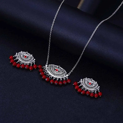 Ensemble Bijoux Indien Cristal Pompons – Collier Boucles Jhumka Mariée